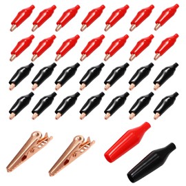 Eorbow 30 Packs Copper Alligator Electric Clips, Electrical Test Gator Jumper with Protective Insulation Cover, Crocodile Clamps with Aligned Jaws for Solder Circuit Link, Black and Red