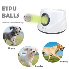 MEKAPLE Automatic Dog Ball Launcher, Upgraded Interactive Dogs Balls Thrower for Small Dogs, Distance Adjustable Mental Stimulating Dog Toys with 4 Durable Etpu Balls 2.2 Inch (Silver Grey)