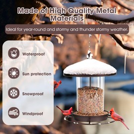 Bird Feeder for Outdoors Hanging, Metal Wild Bird Feeders for Viewing Cardinal, 2.5lb Large Birdfeeders Squirrel Proof for Garden Yard Outside Decoration