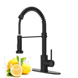 Black Kitchen Faucet with Pull Down Sprayer, High Arc Spring 304 Stainless Steel Commercial Kitchen Sink Faucet,1 or 3 Hole Installation for Farmhouse, RV Camper, Laundry & Utility Sink