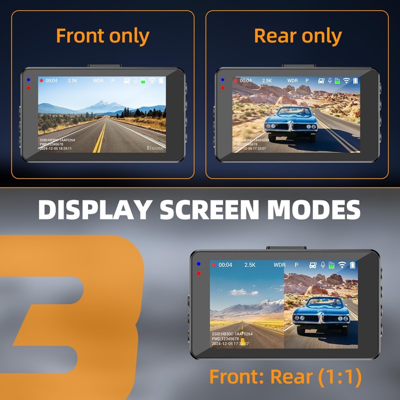 Dash Cam Front and Rear Camera, WiFi Dash Camera for