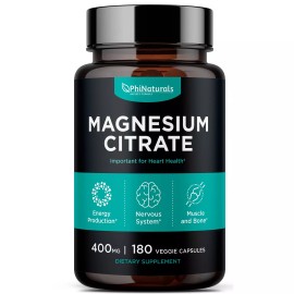 Phi Naturals Magnesium Citrate 400mg 180 Caps Vegetarian/Glu