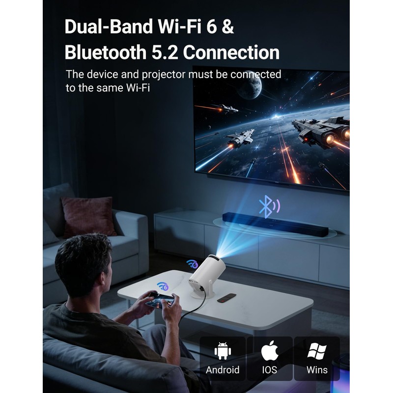 Mini Projector 180LM with WiFi 6 & BT 5.2 Native