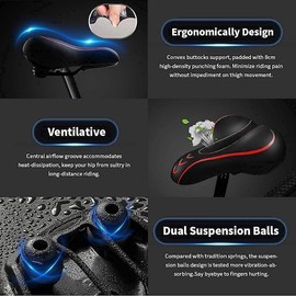 Xmifer Oversized Bike Seat, Comfortable Bike Seat - Universal Replacement Bicycle Saddle - Waterproof Leather Bicycle Seat with Extra Padded Memory Foam - Bicycle Seat for Men/Women