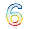 Unique Vibrant Rainbow Border Number "6" Birthday Candle - Multicolored
