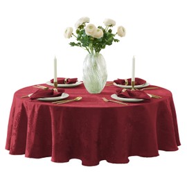 Newbridge Barcelona Damask Fabric Tablecloth, 70 Inch Round, Burgundy – No Iron, Soil Resistant Table Cover for Dining, Parties and Holidays
