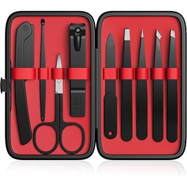 Yougai Tweezers and Nail Clippers Set,9 Pcs Professional Stainless Steel Tweezers Kit-Great Precision Tweezers with Curved Scissors and Eyebrow Razor for Daily Beauty Tools with Leather Travel Case