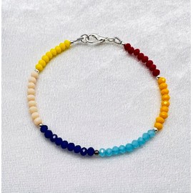 LKBEADS Unisex 7 Chakra Chalcedony Rondelle shape Faceted cut link chain stacking 7 inch bracelet #Code (BRAC_CLA_294)