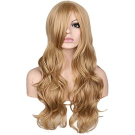 Long Blonde Wavy Wigs Synthetic Fiber Hairpiece Heat Resistant Side Part Ombre Blonde Wigs for Women