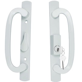 ReigaHood Keyed Sliding Patio Glass Door Handle Set Fits for Truth Legacy & Sash Controls P/N #2265, 45° Keyway w/o Mortise Lock, 3-15/16" Hole Centers, Non-Handed, White Diecast, B Position