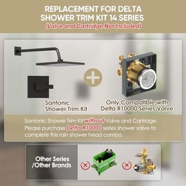 Replacement for Delta Faucet Shower Trim Kit 14 Series, Bathroom Shower Faucet Set with 10-Inch Matte Black Shower Head, 16-Inch Shower Arm Combo（Valve/Cartridge Not Included）