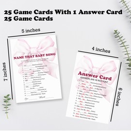 Name That Baby Song & Baby Trivia Theme Baby Shower Game Activities-25 Pink Bow Game Cards(5’’x7’’) & 1 Answer Card(4”x6”) For Boys Girls-Decor & Supplies For Baby Shower Gender Neutral Party-C06
