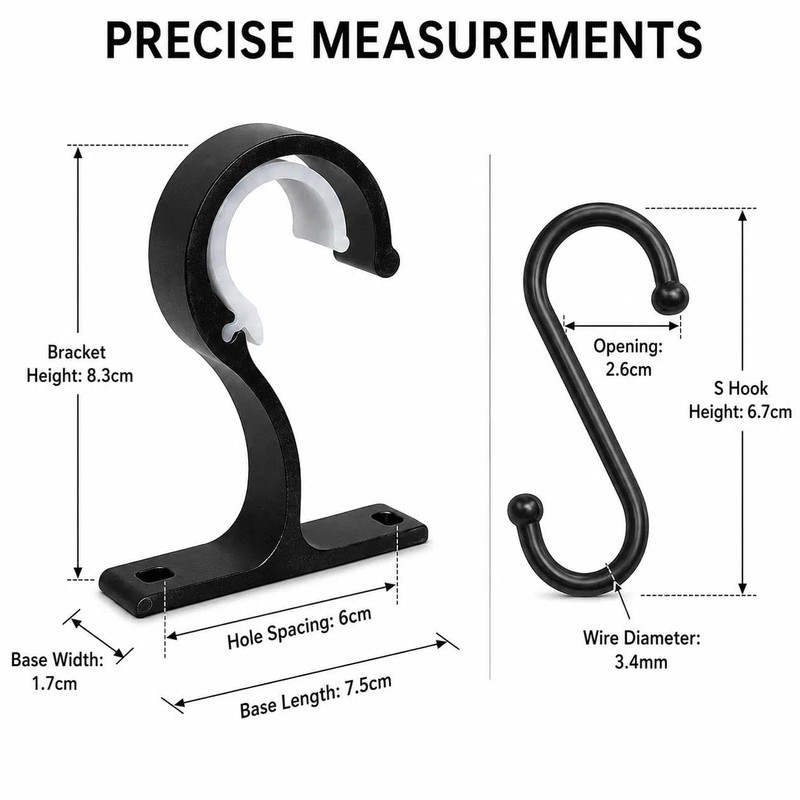 Soyinht 6PCS Curtain Pole Brackets, 8.3cm Black Metal Holders with