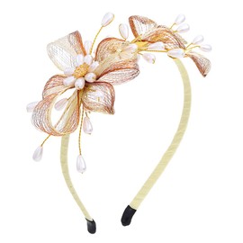 Woeoe Flower Copper Wire Bridal Headband Pearl Floral Wedding Headpiece Bridesmaid Bride Party Prom Hair Bands for Women and Girls