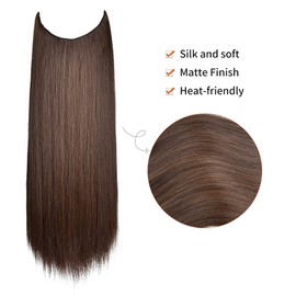 REECHO Invisible Wire Hair Extensions with Transparent Headband Adjustable Size Removable Secure Clips in Straight Secret Hairpiece for Women (16 Inch (Pack of 1), Dark Brown with Copper Highlights)