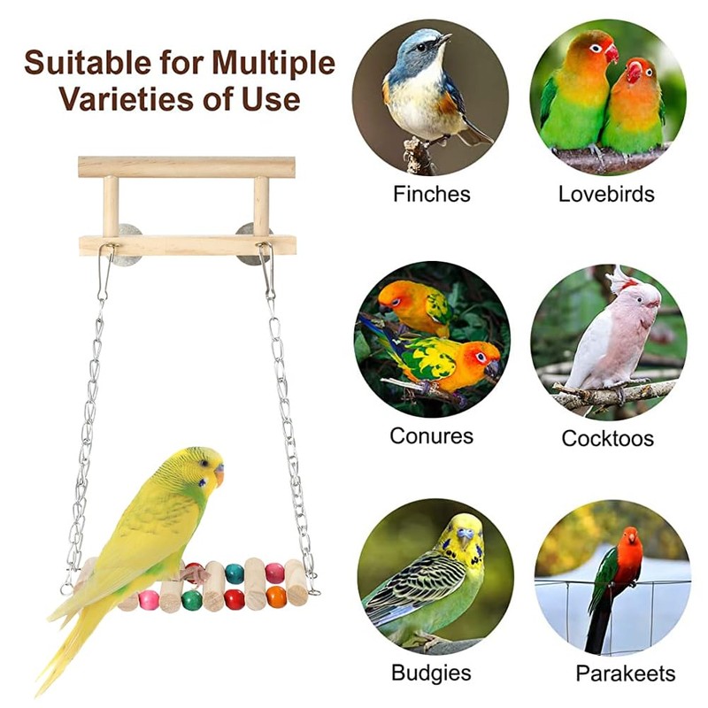 Perches for Birds, Parrot Wooden Platform, Swings with Swing Bell,