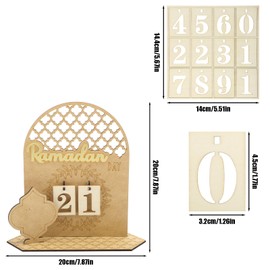 Ramadan Advent Calendar, Wooden Ramadan Countdown Calendar Creative Eid Mubarak Advent Calendar Ramadan Decorations for Arabic Muslim Islamic Holiday Decorations