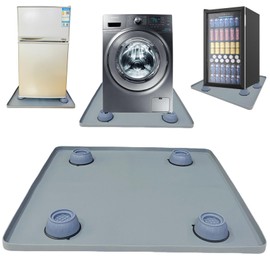 QinSuiKai Mini Fridge Silicone Mat with Raised Edges, 24" x 24" x 0.8" Mini Fridge Drip Tray with 4 Base Raisers,Mini Refrigerator Carpets Floor Protector (Grey)