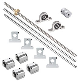 iYueMps 200 mm Linear Shaft T8 Threaded Spindle Vertical Set, Φ8 mm Linear Guide Rail with Brass Nut, Couplings, Pillow Block Bearings, Linear Ball Bearings, Shaft Bracket