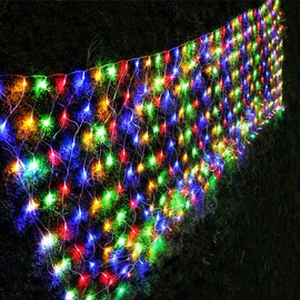 LJLNION Christmas Net Lights, 360 LED 12ft x 5ft Connectable Mesh Fairy String Lights,8 Modes Low Voltage Safe Adaptor for Xmas Trees, Bushes, Wedding, Outdoor Garden Decorations, Multicolor