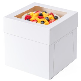 Hoewina 5 Pack Cake Boxes 8 Inch, 8x8x8 Inches Tall Cake Large Box, Disposable Cakes Transport Containers with Lids, Bakery Boxes with Large Window, for Cookies Pies Cupcakes Pastry-Wedding, Birthday, Party