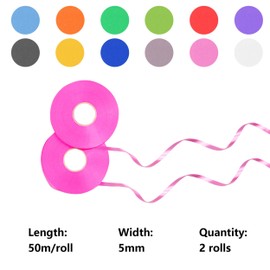 Mooshy 2 Rolls Pink Curling Ribbon, 100m Pink Ribbon for Balloons 5mm Width Pink Balloons String 50m/roll Pink Ribbons for Wedding Party Decorations Gift Wrapping Ribbon for Crafts