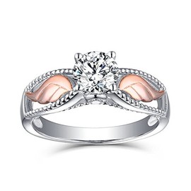 925 Sterling Silver Angel Wings Colored Ring Plated with Rose Gold Wing Finger Cubic Zirconia Promise Ring CZ Classic Eternal Engagement Wedding Jewelry-Making-Patterns