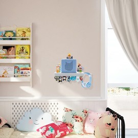 Floating Shelf for Toniebox, Headphones, Tonie Figures Characters - Wall Mounted Storage Shelf Comaptible with Toniebox Set, Music Soundbox Organizer Holder for Children's Room Storage, Grey