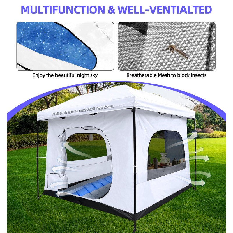 Joramoy Camping Cube for 10×10 Pop Up Canopy, Converts Straight