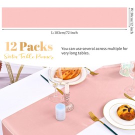 12 Pack Satin Table Runner Rose Gold,Bright Silk Table Runner Smooth Fabric Table Runner Wedding Table Runner 12×72 Inch Long Table Runner for Party,Banquet,Events Decoration(Rose Gold)
