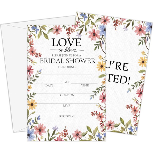 GOLRMC Love in Bloom Bridal Shower Invitations, Spring Wildflower Floral