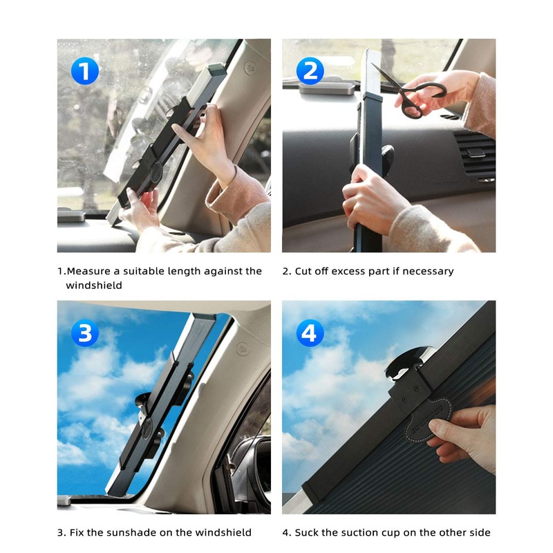 2PCS Retractable Car Sun Shades - Accordion Foldable Windshield Sunshade