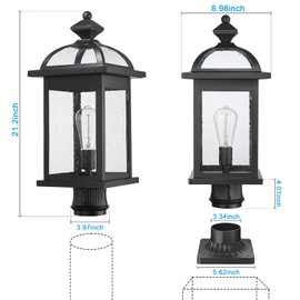 Darkaway Oversized Post Lights 22inch Outdoor Lamp Post Light Fixture with Seeded Glass Lamp Posts Outdoor Lighting for Patio, Garden, Pathway (Large, Black)