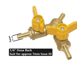 Hooshing 3 Way Shut Off Valve 1/4" Hose Barb 2 Switch Y Shaped Ball Valve Soild Brass with Stainless Clamps for Water Fuel Air