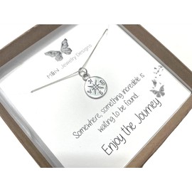 Sterling Silver Compass Necklace, Inspirational Gifts for Women, Long Distance Friendship Gifts, Graduation Gifts for Her, Dainty Necklace for Her, Enjoy the Journey (18, Sterling Silver)