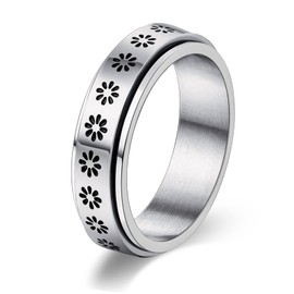 LIAN Spinner Rings for Women Men Fidget Rings Moon Star Flower Stainless Steel Ring Couple Rings Wedding Promise Rings Valentine's Day Gift(6-11)