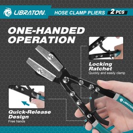 LIBRATON Ratcheting Hose Pinch Pliers, 2PCS Hose Clamp Pliers Set, 12Inch Hose Pinch Off Pliers, Hose Pliers, Radiator Hose Clamp Pliers, Fuel Line Pliers, Pinch Off Pliers for Coolant, Automotive
