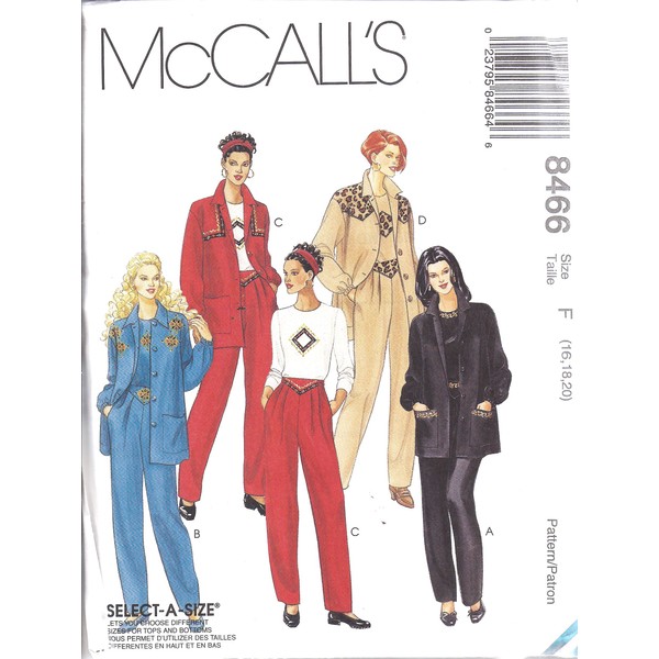 8466 McCalls Sewing Pattern Uncut Misses Jacket Top Pull on