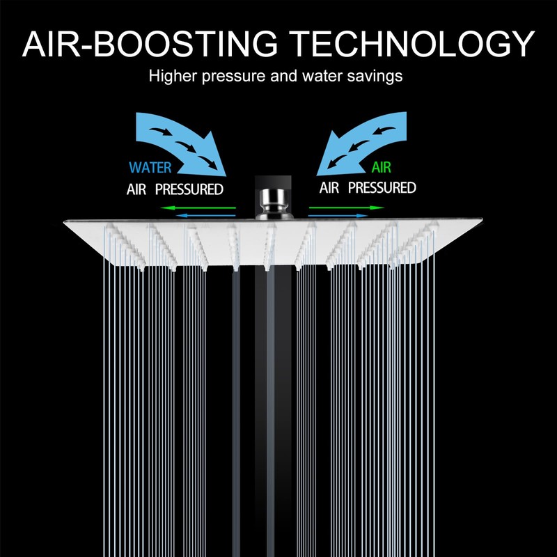 ILIKEPOW Rain Shower Head 8 inch Square Large Rainfall Overhead