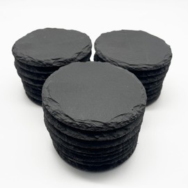24 Pack 4 inch Round Slate Coasters,Handmade Natural Rough Edge,with Integral Anti-Skid pad,Laser Engraving Blanks,Stone Coasters
