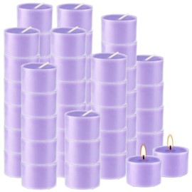 50 Pack Bulk Lavender Scented Tealight Candles in Clear Cup, Purple Wax Votive Candle for Birthdays Weddings Churches Anniversaries & More（8 Hour）
