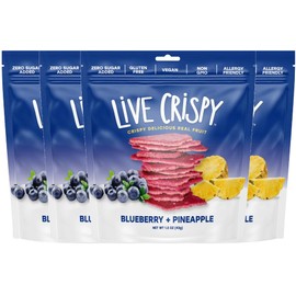 Live Crispy Fruit Chips - Pineapple-Powered Snack Packed with 100% Natural Fruit - Antioxidant-Rich, Vitamin-Packed (Blueberry/Pineapple) 4 Pack
