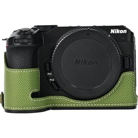 Z30 Case, BMAOLLONGB Handmade PU Carbon Fibre Leather Half Camera Case Bag Cover Bottom Opening Version for Nikon Z30 with Hand Strap (Green)