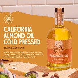 Fresh Vintage Farms 100% Cold Pressed Sweet Almond Oil | Nutrient-Rich Healthy Cooking Oil for Cooking, Baking, Grilling, Dipping, & Salads | Cold Pressed Almond Oil - 12.68 Fl oz, Pack of 2
