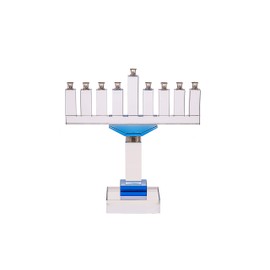 Copa Judaica Crystal Menorah for Chanukah with Blue Accents – for Standard Hanukkah Candles and Most Oil Cups – Branch Menora Style – 10.5" Tall x 10.5" Wide