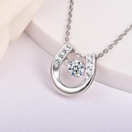925 Sterling Silver April Birthstone Horse Necklace - Dacing Horseshoe Cute U Pendant Necklaces for Women