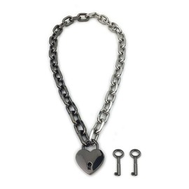 Succuba Padlock Chain Necklace Collar Choker with Two Keys and Box for Women, Men and Pet (16 Inches, G)