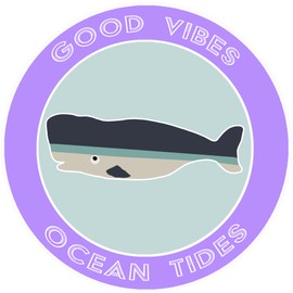 Athena Brands Whale Good Vibes & Ocean Tides - Car Truck Window Bumper Graphic Sticker Decal - Panama Purple
