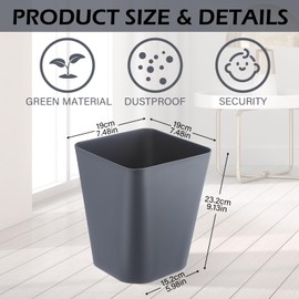 Hoolerry 9 Pieces Garbage Can 2 Gallon Small Trash Cans Bulk Bathroom Trash Bin Plastic Wastebasket Square for Bedroom Slim Bathroom Trashcan Small Container for Kitchen Office Home Rooms(Grey)