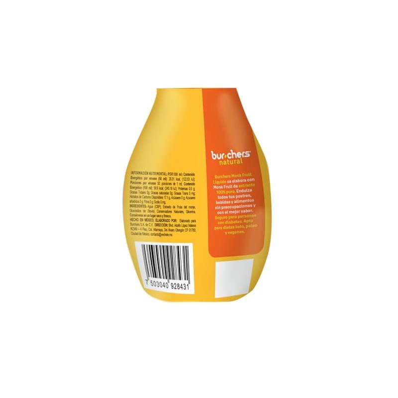Burchers Natural Monk Fruit Líquido, Endulzante Natural Líquido, 50ml